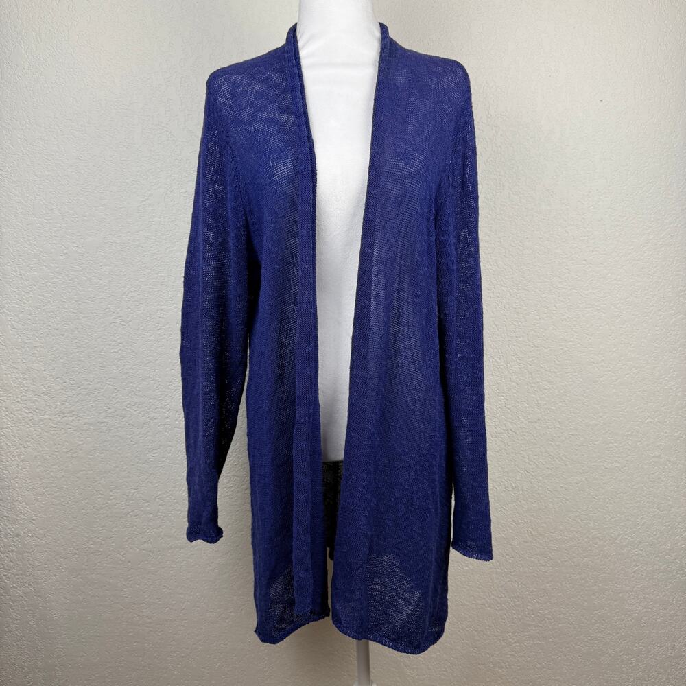 Eileen Fisher Open Front Linen Blend Cardigan Waterfall Longline Women's XL